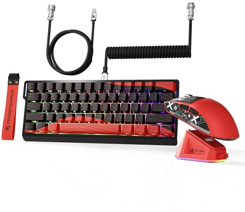 MAMBASNAKE x Attack Shark X60HE Rapid Trigger Tastiera Wireless e Mouse da Gioco X11 con Cavo Spirale 8K, Tastiera RGB QWERTY con Magnetic Switch di RT 0,01mm, Mouse Sensore PAW3311 22K DPI - Rosso