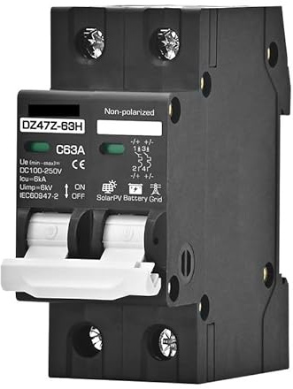 KRIECK Magnetotermico Interruttore Automatico MCB DC 2P DC100V 150V 200V 250V 500V 1000V Tensione 16A 20A 25A 32A 40A 50A 63A Pannello Solare Protezione Batteria(2P DC100-250V,63A)