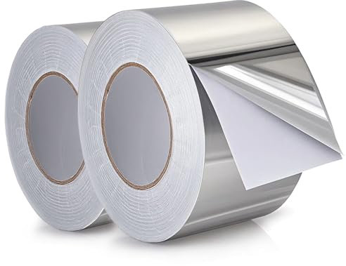 Aluminium Foil Tape 5cm x 50m- 2 Roll Silver Duct Tape High Temp Waterproof Insulation Tape for HVAC Duct Repair, Pipes, Household Fixes, Flame Retardant & UV Protected