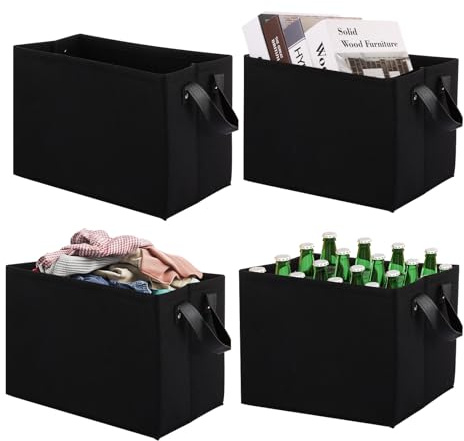 VIDETOL 4 Pcs Storage Bins Clothes Storage Boxes, Storages Baskets for Shelves, Fabric Storages box for Living Room, Bedroom, Black Storages Basket for Toys, Towels, 33 x 23 x 20cm