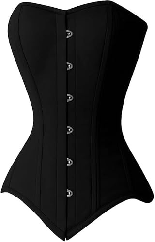 Women’s Overbust Black Corset – Double Steel Boning Bustier, Lace-Up Waist Trainer for Shaping & Support – Busk Front Closure, Adjustable Back Lacing – Hourglass Fit for Bridal, Cosplay & Eveningwear