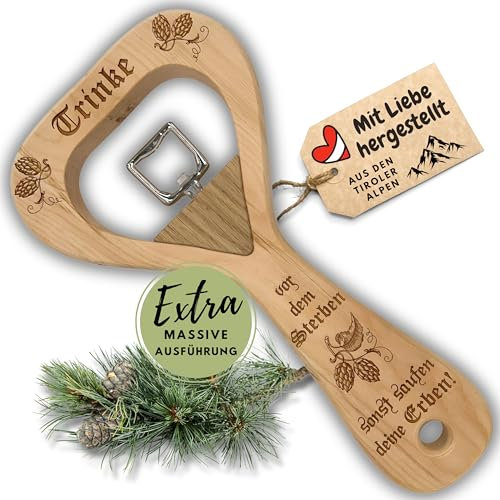 sagl.tirol® Flaschenöffner XXL aus Zirbenholz – mit Gravur „Trinke vor dem...“ – 30 cm – mit Magnet – handgefertigt in Tirol – originelles Geschenk für Männer, Bierfreunde & Feiern Trinke vor dem...