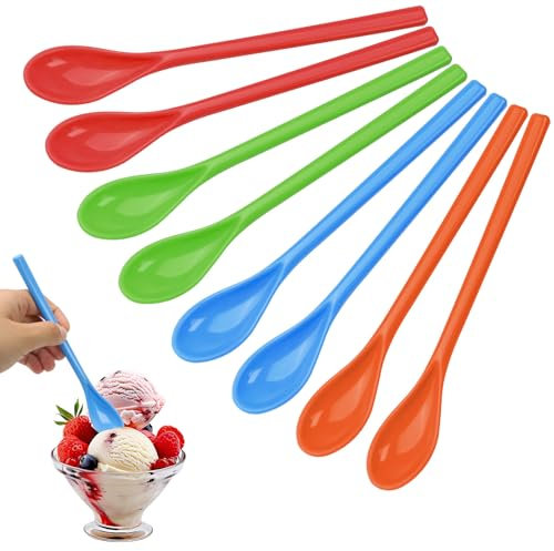 16 cucchiai per uova in plastica, cucchiai lunghi, in plastica, 4 colori di colorati, cucchiai di plastica riutilizzabili, per yogurt, dessert, caffè, marmellate, gelato