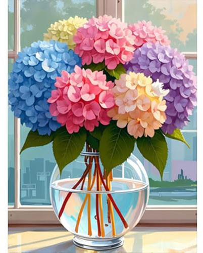 Huacan Diamond Painting pour Adultes Kits Fleurs Diamant Paintings Kit Rond Drill Complet Diamants Hortensias Peinture pour Décoration Intérieur Taille de la Toile 30x40cm