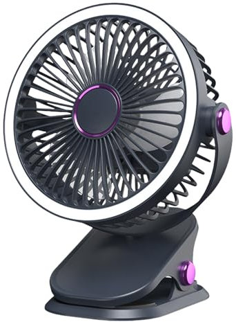 Genérico Ventilador Portátil con Pinza | Ventilador De Pinza Compacto Potente,Enfriador Con Batería Y Luces 5 Velocidades Para Escritorio Hogar Oficina Acampada