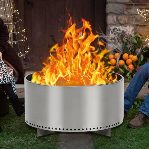 Feuerschale 69cm, Rauchfreie Feuerkorb mit Abnehmbare Ascheplatte, Outdoor Feuerstelle Edelstahl mit Griffen für Garten, Terrasse, Unterwegs gemütliche Abende