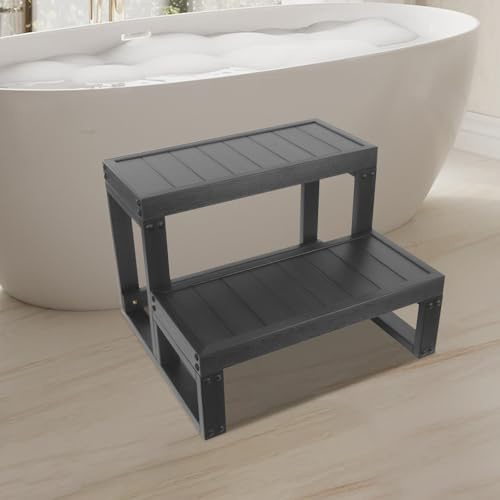 Vasca idromassaggio, 2 gradini in WPC, antiscivolo, per vasca da bagno e vasca idromassaggio, nero, stabile e sicuro, facile da pulire (60 x 54 cm)