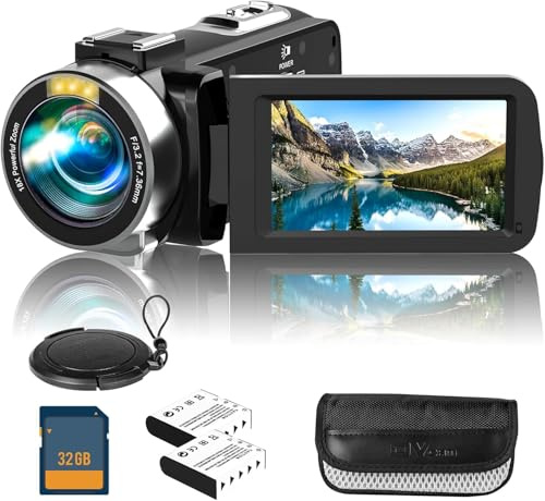 Dumjug Camcorder Video Camera 4K UHD 48MP IR Night Vision Vlogging Camera for YouTube,18X Digital Zoom Camcorder Recorder 3 IPS Touchscreen with 32GB SD Card, Remote, 2 Batteries