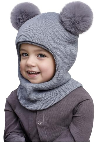 Generisch Kleinkind Baby SchalMütze warm gefüttert Kinder Strickmütze Pom Pom Wintermütze für Mädchen und Jungen Set aus Mütze und Schal entworfen