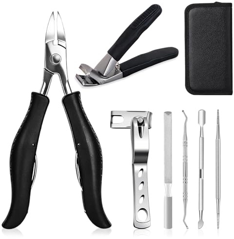 7Pcs Professional Toenail Clippers Set with 360° Rotating Flat-Nose Pliers
