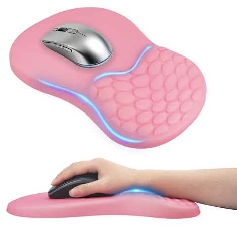 Ergonomisches Mauspad, 2-in-1Mousepad mit Handgelenkauflage und Massage-Noppen, Memory Schaum Gaming Mauspad mit Rutschfester PU-Basis, Schmerzen Lindern, für Alle Maus PC Offfice Pro Gamer, Rosa