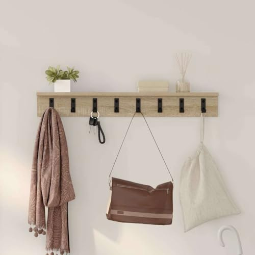 Runheo Wandmontierter Nachttisch Sonoma-Eiche 80x10,5x10,5cm, Holzwerkstoff, schwebendes Wandregal mit Haken, platzsparend für Flur, Schlafzimmer, Wohnzimmer