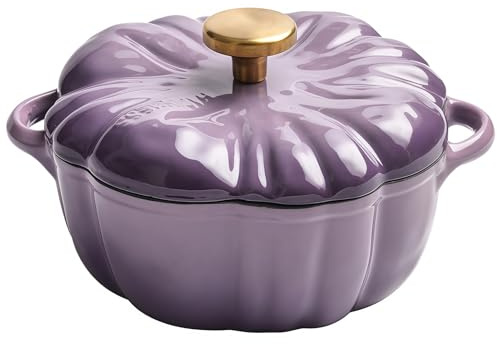 WENNEWU Cocotte Citrouille avec Couvercle, Cocotte en Fonte Citrouille, Marmite en Forme de Citrouille, Anti-Adhésive, Cadeau Décoratif pour Halloween et Action de Grâce,Purple Style a,16cm