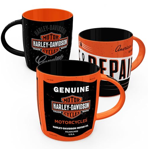 Nostalgic-Art Retro Kaffeebecher (3er-Set), 330 ml, Harley-Davidson Set 2 | Original Harley-Davidson Lizenzprodukt (OLP), Keramik-Tasse für Kaffee, Vintage Design, Geschenk-Idee für Biker