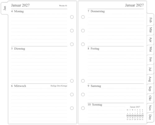 newestor 2027 Wochenplaner Einlage Personal A6, 1 Woche auf 2 Seiten mit Tabs, 9,5x17,1cm