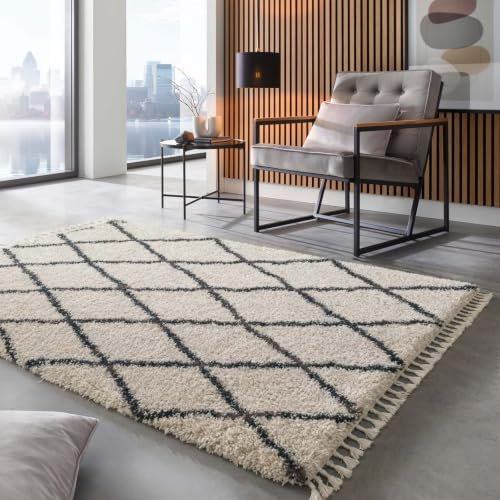 Taracarpet Shaggy Hochflor Langflor Teppich Twilight Luxus Qualität aus Belgien geeignet fürs Wohnzimmer Schlafzimmer und Kinderzimmer Berber Marrakesh Weiss 160x230 cm