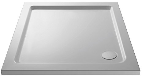 Nuie NTP002 | Modern Bathroom Square Slimline Pearlstone Shower Tray, 700mm x 700mm, Gloss White