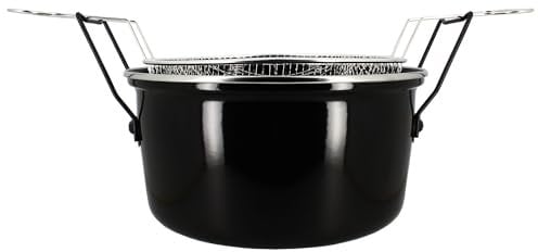 MENASTYL - Friteuse du Nord 28cm en acier émaillé noir et bord chrome - Panier inclus, pour des frites maison délicieuses - 3645575
