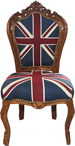 Casa Padrino Barock Esszimmer Stuhl Union Jack/Braun - Möbel Antik Stil