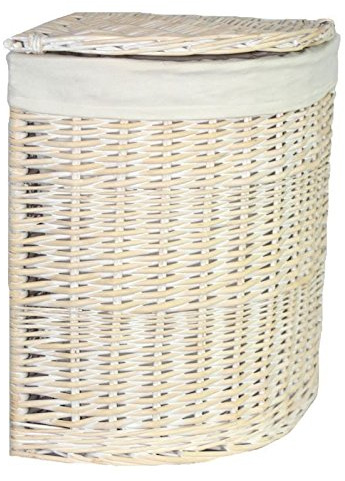 Small Corner White Wash Laundry Basket with a White Lining