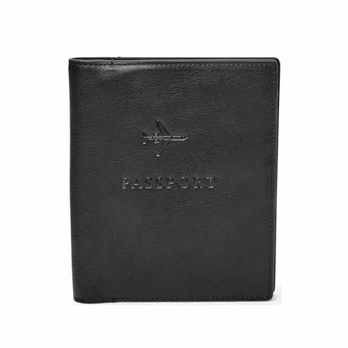 Fossil Herren RFID-blockierende Leder Reisepasshülle Geldbörse, Reisepass, Schwarz, Einheitsgröße
