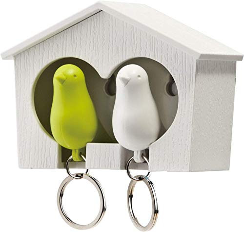 Qualy QL10124W-GR Schlüsselbrett Schlüsselahnhänger Duo Sparrow Key Ring, weiß/grün