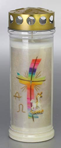 Grabkerze mit Spruch und Motiv Ostern, (21x7,5 cm) Grablicht mit 7 Tage Brenndauer (3858), Wetterfestes Trauerlicht mit Deckel, Hochwertige Trauerkerze, Edle Gedenkkerze aus Deutschland