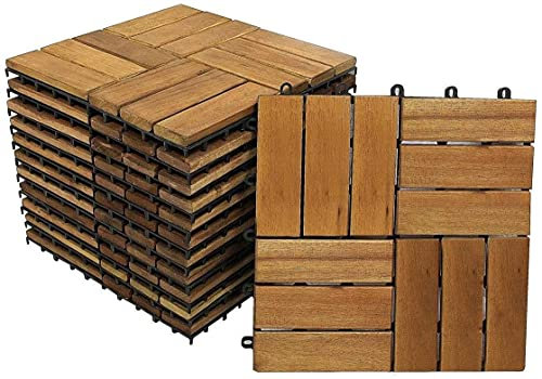 SAM Terrassenfliese 02 Akazienholz, 11er Spar-Set für 1m², 30x30 cm Garten- Klickfliese, Bodenbelag, Drainage