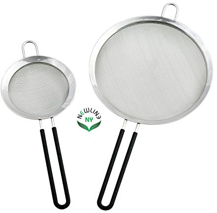 NewlineNY Stainless Steel Premium Mesh Strainers with Non-Slip Silicone Handles, Excellent for Straining Quinoa, Rice, Fruit, Vegetables, Pasta, Nut Milk and Similar, 5 & 8 2 Sizes Set