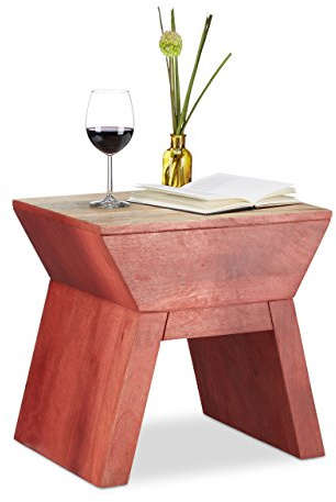 Relaxdays Beistelltisch Hocker 2 in 1, Holztisch aus Mangoholz, Sitzhocker im Bauhausstil HxBxT: 44 x 45 x 35 cm, rot