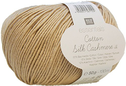Rico-Design Essentials Cotton Silk Cashmere dk 50 g zum Häkeln und Stricken - neues Sommergarn mit Baumwolle Seide und Kaschmir 002 beige