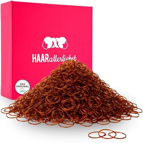 HAARallerliebst Haargummis klein – 250 Mini Haargummi (braun, 1 cm) – Dünne Gummibänder für Haare und Bart – Kleine Haargummis inkl. Schachtel