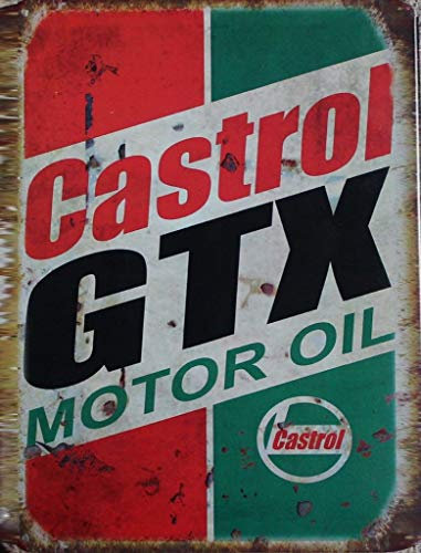 BigBazza Novelty Retro Vintage Wall tin Plaque 20x15cm - Ideal for Pub shed Bar Office Man Cave Home Bedroom Dining Room Kitchen Gift - Castrol GTX Motor Oil Garage Workshop Repair Metal Sign