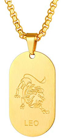 Custom4U Collier Plaque Signe Astrologique Lion Or Pendentif Zodiaque