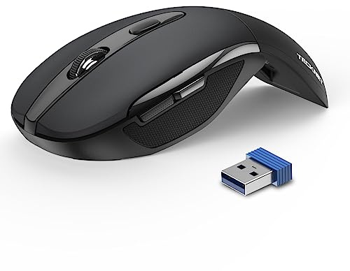 TECKNET Foldable Wireless Mouse, 2000DPI Portable Mini Computer Mice,Black | With USB Receiver, Cordless PC Mouse 6 Buttons, Compatible with Laptop, PC, Notebook, Desktop Office Home Work