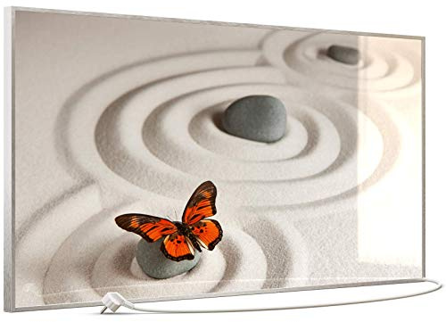STEINFELD Heizsysteme® Glas Bild Infrarotheizung mit Thermostat | Made in Germany | viele Motive 350-1200 Watt Rahmen silber/alu (750 Watt, 047 Zen-Steine)
