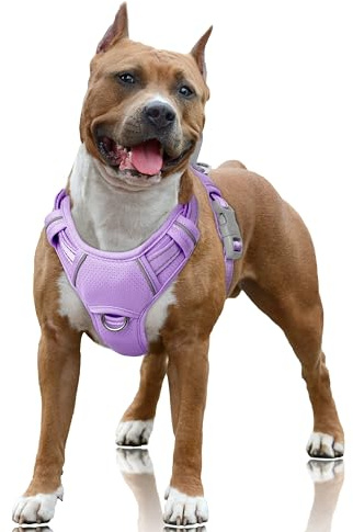 BARKBAY No Pull Dog Harness Large Reflective Dog Harness with Front Clip and Easy Control Handle for Walking Training Running with ID tag Pocket(Violet Purple,L)