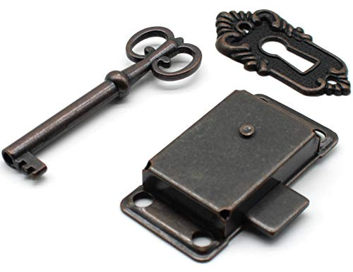 LBTODH Cerradura de gabinete antigua retro para escritorio, cerradura de puerta con resorte con llave y tornillos de montaje (bronce)