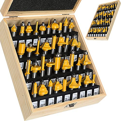 MAYLINE 1/2 Inch Shank Router Bit Set 37PCS Picture Frame Molding Woodworking Forming Milling Cutter Sets Bits, Wood Carbide CNC Cutting Tool for Doors, Tables(Silver)