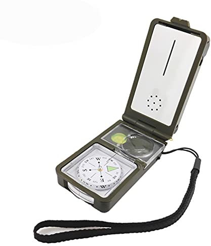Shiwaki 10 in 1 Outdoor Multifunction Camping Survival Compass With Level,Fire Starter,Whistles,Compass,Ruler,Reflector,LED Flashlight,Magnifier,Thermometer,Hygrometer