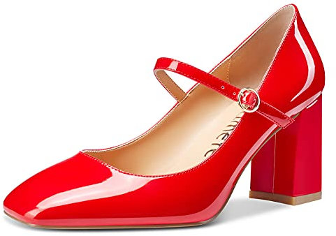 Castamere Donna Mary Jane Scarpe col Tacco Quadrata Tacco a Blocco 7.5CM High Heels Rosso Pelle Verniciata Scarpe EU 40