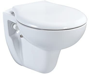Belvit Hänge Wand WC Weiß Spülrandlos mit Taharet-/Bidetfunktion & Toilettendeckel mit Absenkautomatik - Tiefspüler Toilette aus Keramik für Vorwandinstallation
