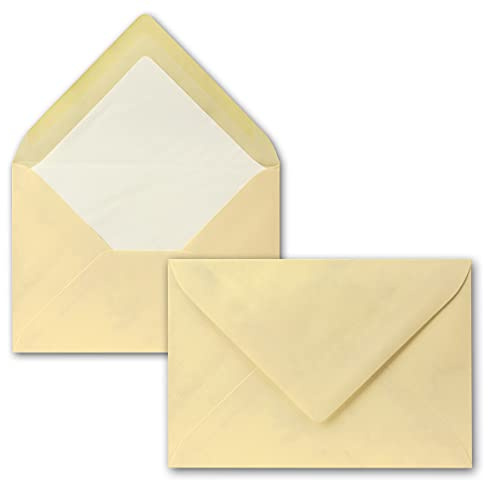 200 Briefumschläge Creme marmoriert - DIN C6 - gefüttert mit weißem Seidenpapier - 100 g/m² - 11,4 x 16,2 cm - Nassklebung - NEUSER PAPIER