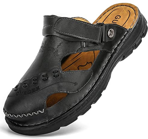 GURGER Sandales de Marche Homme Cuir de Vachette Été Sabots et Mules Taille 43 Noir