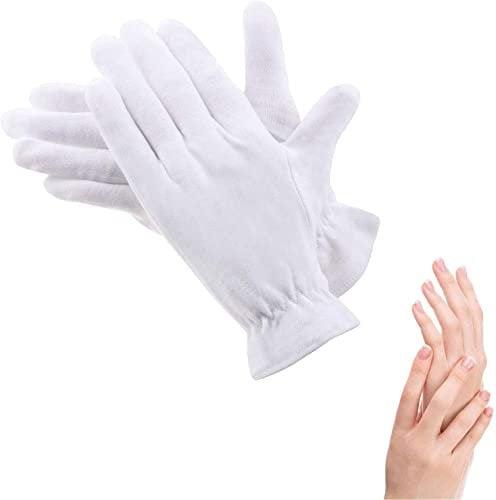 1 par de guantes hidratantes, algodón blanco para dormir, tela de inspección cosmética de para eccema, piel seca e irritada, terapia de spa, pulsera segura, talla única