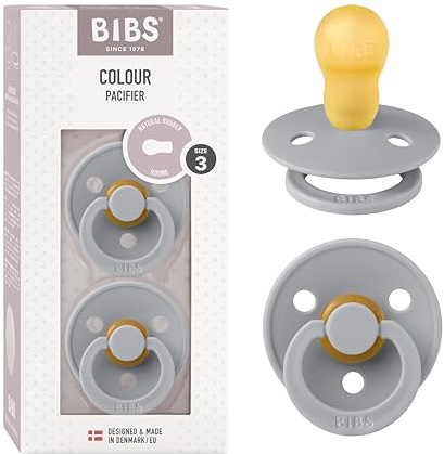 BIBS Colour Dummy, 18-48 Months, 2-Pack, Round Teat, Cloud | Natural Rubber Latex | Size 3 | BPA-Free | Made in Denmark | High Teat Acceptance | Airflow Holes | Comfort Shield
