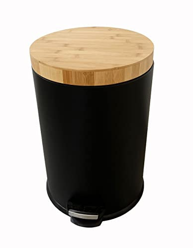 ADOB Abfalleimer Mülleimer Treteimer 20 Liter schwarz matt, Bambusdeckel, herausnehmbarer Inneneimer, 90420