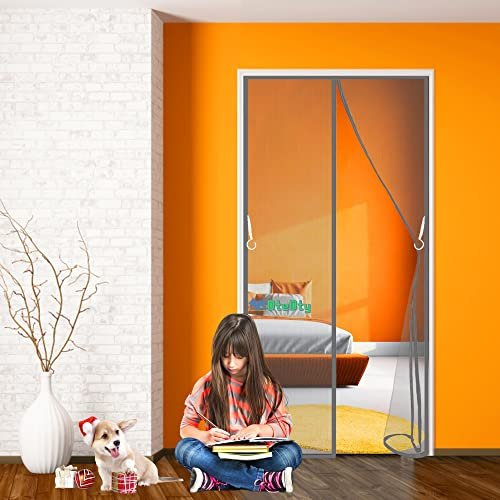 Zanzariera Magnetica per Porte, 90x210cm Finestra Resistente Traspirante Zanzariere Magnetiche,per Legno, Ferro, Porte in Alluminio, Grigio