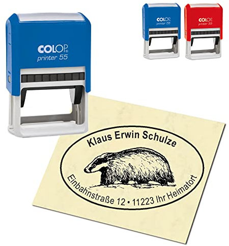 Adressstempel personalisiert Stempel - Dachs auf Sand - oval 59 x 39 mm Automatikstempel als Firmenstempel Namensstempel Bürostempel
