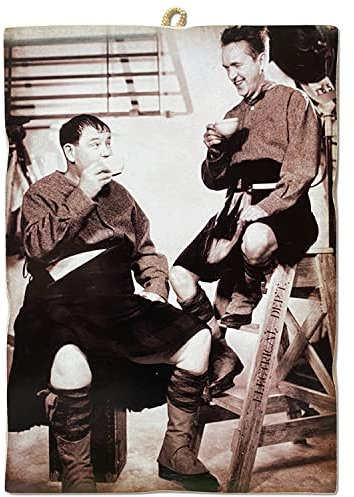 KUSTOM ART CUCUBA Bild im Vintage-Stil, berühmte Schauspieler, die Kaffee trinken, Stan Laurel und Oliver Hardy, Druck auf Holz, 18 x 25 cm.
